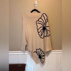 Source Unknown Beige Poncho with Black Floral Design